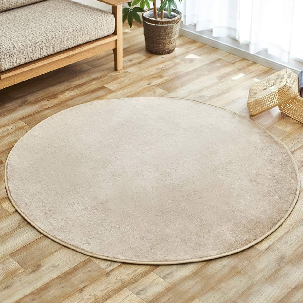 sarah 舒适柔软触感地毯地毯可水洗法兰绒圆形 米黄色 100×100cm